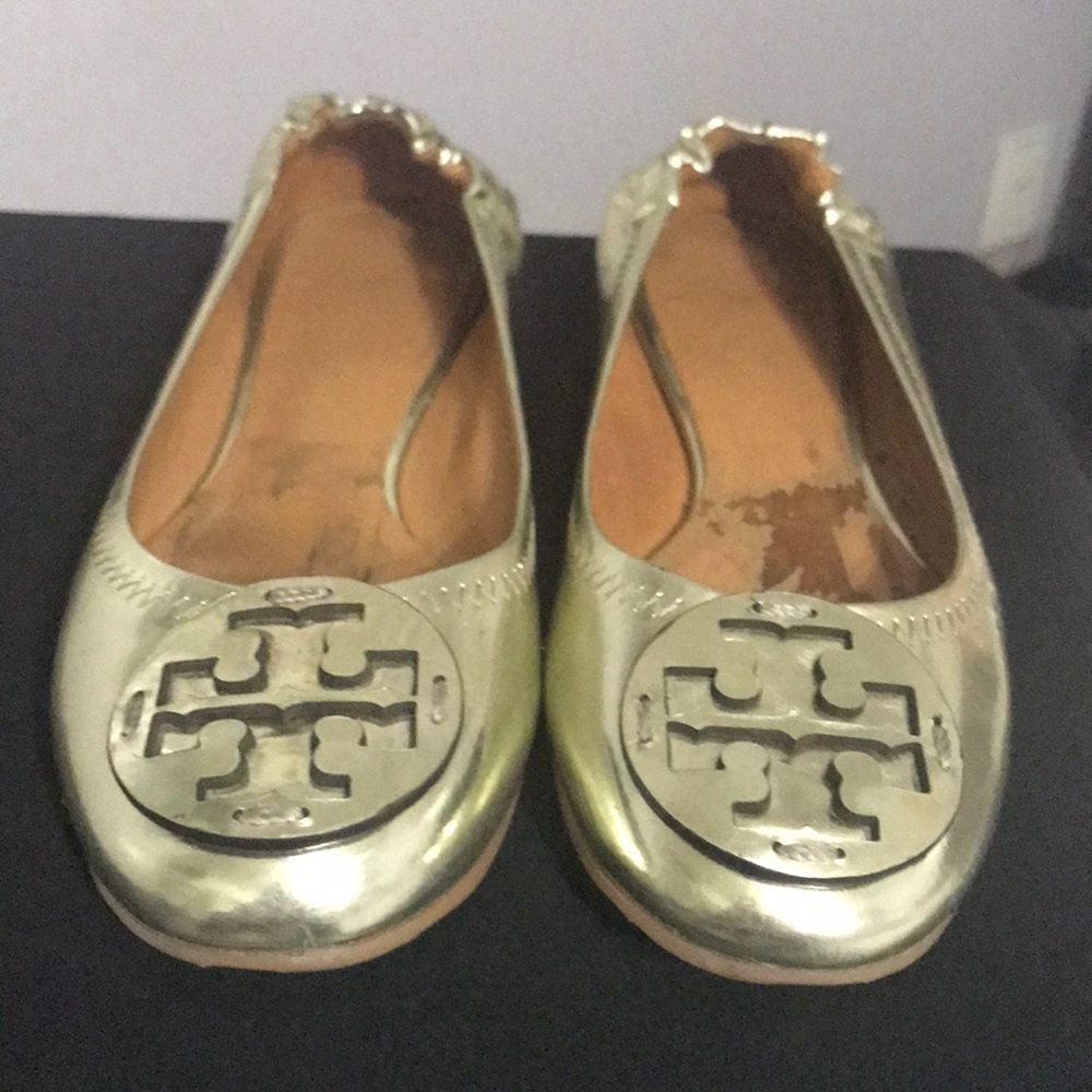 Tory Burch gold reva flats